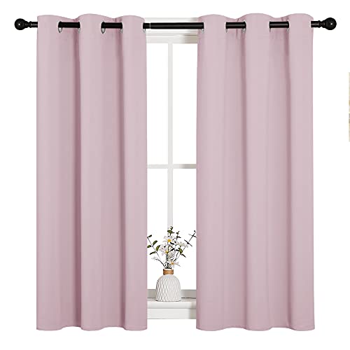 NICETOWN Room Darkening Curtain Panels for Girls Room, Nursery Essential Thermal Insulated Grommet Drapes for Small Window (Baby Pink, 2 PCs, 34 x 45