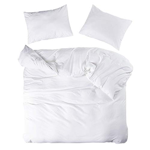 Wake In Cloud - White Duvet Cover Set, 100% Washed Cotton Yarn Dyed Plain Solid Color, Comfy Bedding with Zipper Closure Corner Ties (3pcs, California King Size)