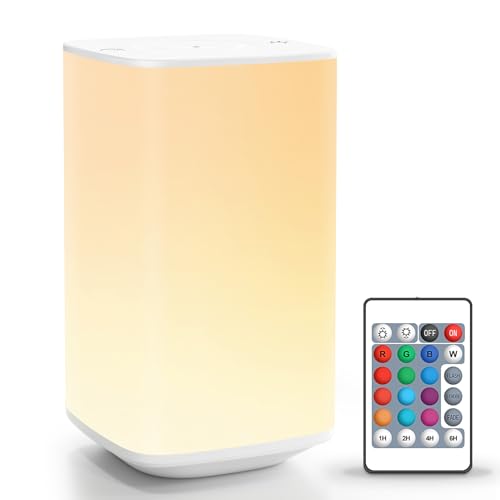 Auxmir Nachttischlampe Nachtlicht Touch Dimmbar, 4000mAh Aufladbar Stilllicht Baby mit 256 RGB Farben 4 Modi, LED Tischlampe Kabellos mit Fernbedienung & Timing Funktion, Lampe für Deko Schlafzimmer