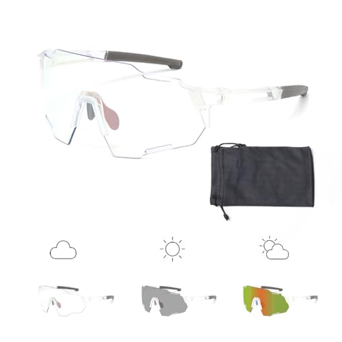 SSKHE Cycling Glasses, Self-Tinting Sunglasses with Case, UV-Dependent Color Change