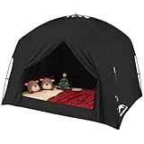 Bed Tents for Kids and Adult, Portable 100% Breathable and 93% Blackout Toddler Dream Play Tent, 3 Doors Big Privacy Space Sleeping Canopy for Floor or Twin Full Queen Sizes Bed (Black, Twin-Size)