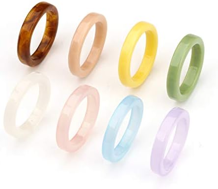 nonsucheer 8 Pcs Chunky Resin Acrylic Trendy Stacking Rings For Women Men Girls, Colorful Vintage Big Band Ring (8pcs(Style 3))
