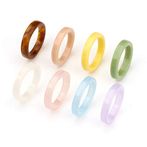 Nonsucheer 8 Pcs Chunky Resin Acrylic Trendy Stacking Rings For Women Men Girls, Colorful Vintage Big Band Ring (8Pcs(Style 3)) #TOP27