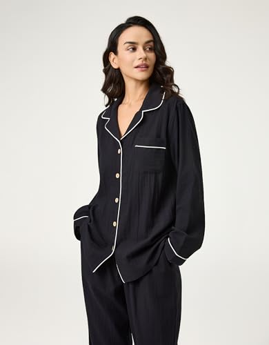 Image of BESTOUCH Womens Pajama Sets: 100% Cotton Muslin Linen Feel | Button Soft Comfy Breathable Classic Sleep Pjs 2 Piece
