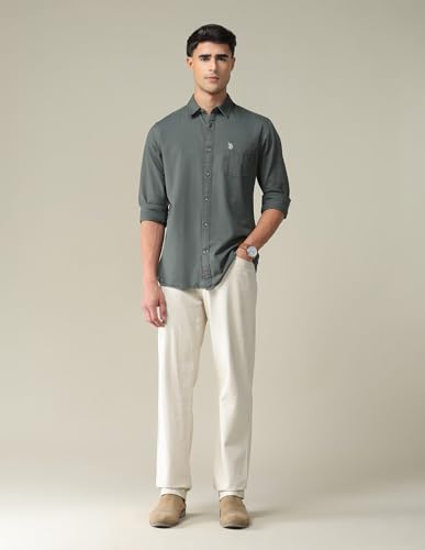 Image of U.S. POLO ASSN. Solid Slim Fit Shirts for Men - 100% Cotton, Full Sleeve Mens Casual Shirts