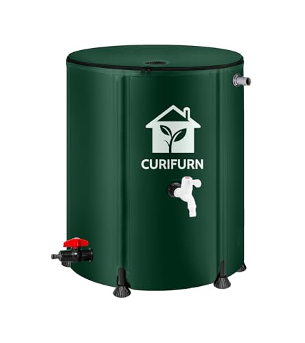 53 Gallon Rain Water Barrel, Portable Rainwater Collect System Water Storage Tank Collapsible Rain Barrel with Filter, Spigot & Overflow Kit (Reinforced Liner+Thickened Legs) - Green