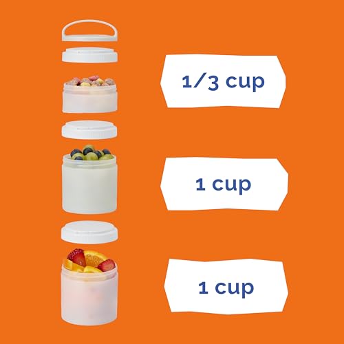 Image of Whiskware Stackable Snack Containers for Kids and Toddlers, 3 Stackable Snack Cups for School and Travel, Tan /Yellow /Orange