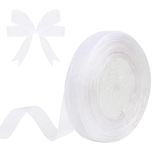 Partyeah 5/8 Inch x 50 Yards Sheer Organza Ribbon Chiffon Ribbon for Gift Wedding Flower Bouquet Wrapping Decorations Crafts (White)