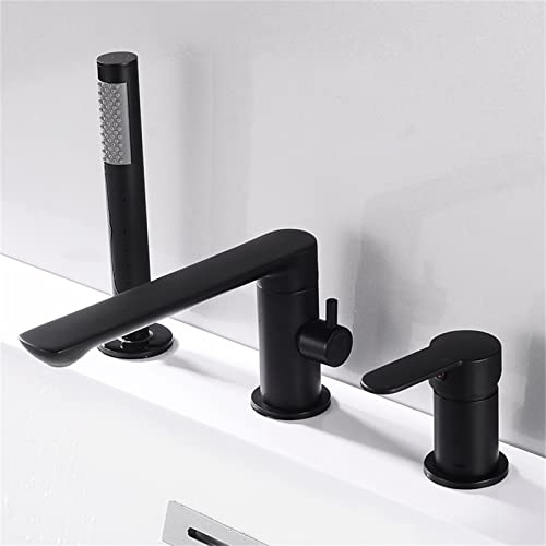 Grifo de bañera romano, grifo de bañera, válvula de cerámica contemporánea, grifo mezclador de ducha de baño de una manija con tres orificios y manija extraíble e interruptor de agua caliente y fría