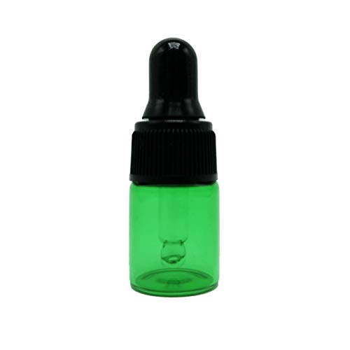 50Pcs 2ml Mini Green Essential Oil Bottles Reusable Glass Eye Dropper Bottle for Perfumes Cosmetic Liquid Aromatherapy Chemistry Lab Sample Storage Jars Vial Containers (Black Screw Cap)