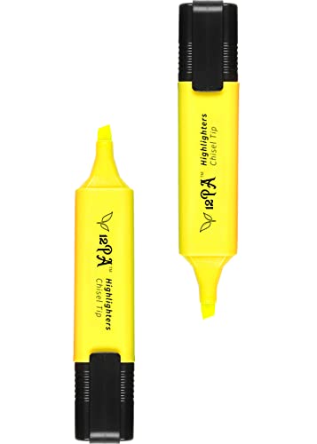 12PA 2 Yellow Highlighters | Stationery Supplies | Student University Essentials | Multipack (2)