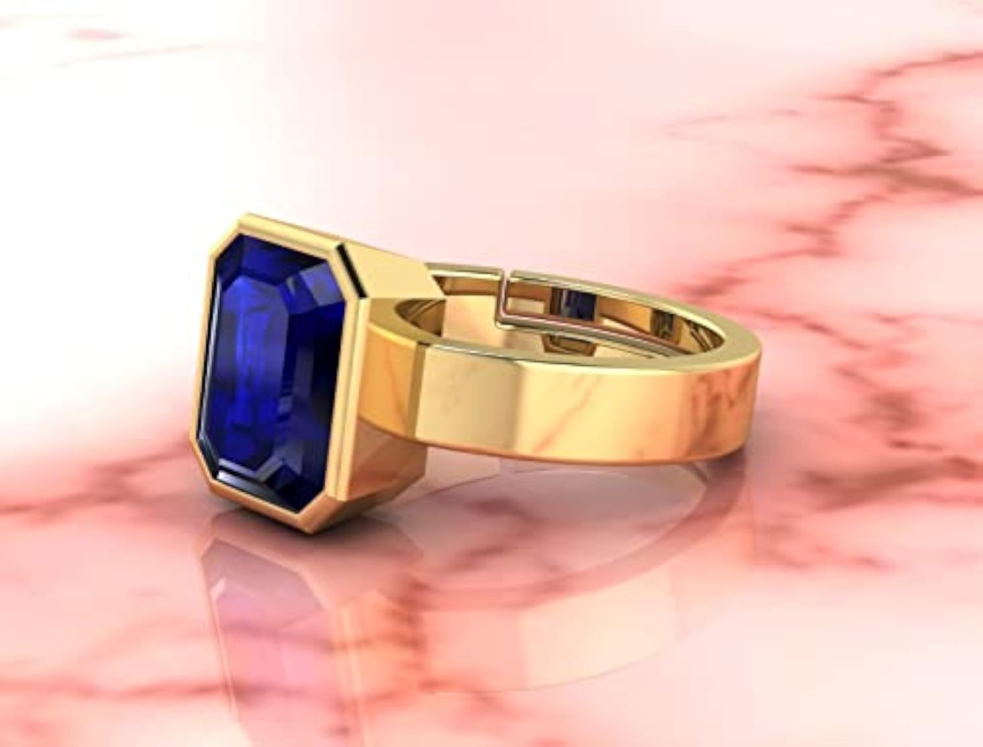 Natural Blue Sapphire Gold Adjustable Ring, Lab Certified