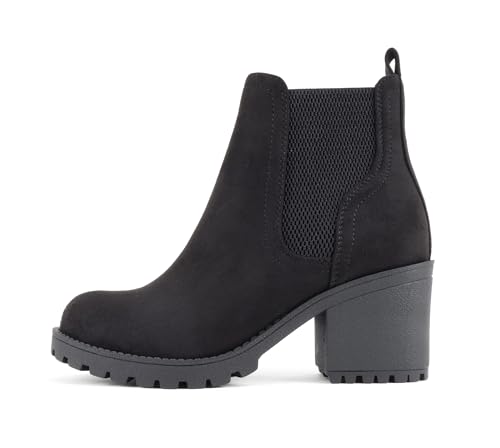 Soda ZINON ~ Women Lug Sole Mid Heel Chelsea Fashion Ankle Boot w/Double Elastic Gore