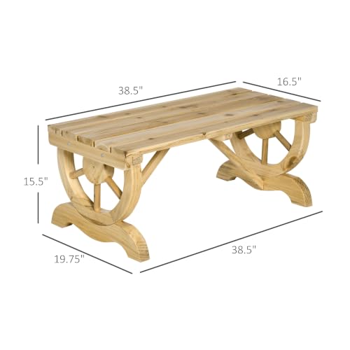 Image of Outsunny 2-Person Wooden Garden Bench Outdoor Wagon Wheel 550 LBS Natural