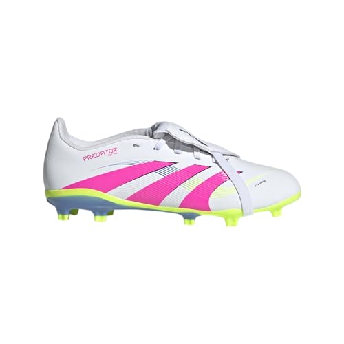 adidas League Predator Firm Ground Soccer Cleats (Little Big Kid) Sneaker, White/Lucid Pink/Lucid Lemon, 6 US Unisex