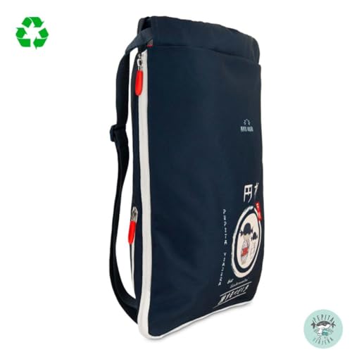 Mochila saco azul marino con forro interior rojo de alta resistencia y diseño japonés 7