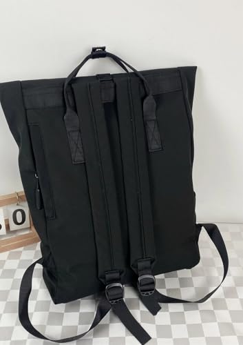 Image of Glowic Stylish Black Roll-Top Backpack for Men & Women | Lightweight, Water-Resistant, Spacious with Front Zipper Pocket | Ideal for Daily Use (WBAG-117)
