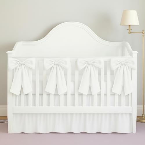 SmoothNovelty White Crib Bed Skirt with Cot Bows, 28"x52