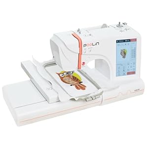POOLIN Máquina de Bordar EOC05, Gran área de Bordado de 10 x 23,5 cm Para Ropa, Pantalla Táctil LCD Computarizada de 18 cm, Viene Con 6 Hilos, Estabilizador Desprendible y Bobinas