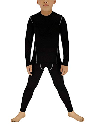 Enfant Garçon et Fille Ensemble de sous-vêtement Thermique à Manches Longues et Caleçons Longs Underwear Set - Noir - 7 ans Cover