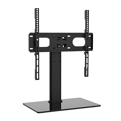 WALI Table Top TV Stand with Glass Base and Security Wire Fits Most