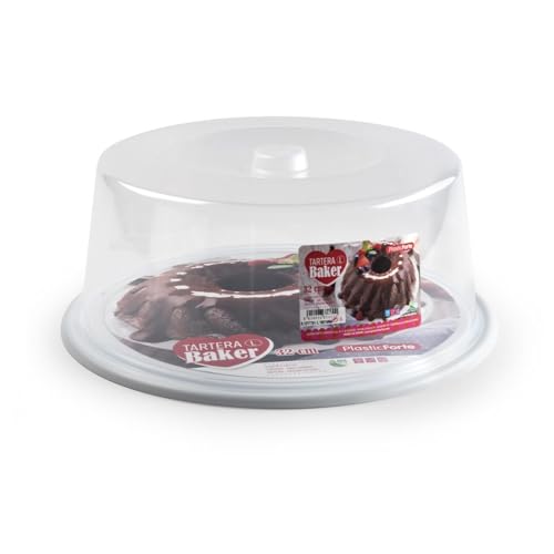 CABLEPELADO Portatartas, Recipiente Redondo para Tartas con Tapa Alta, Bandeja Pasteles, Tartera plástico, Recipiente Transporte Comida, 15 cm Altura x 34 cm diámetro, Plástico, Blanco