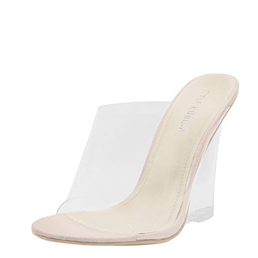 Cape Robbin Lemonade Clear Chunky Block Wedge Heels for Women, Transparent Open Toe Shoes Heels for Women - Nude Size 9