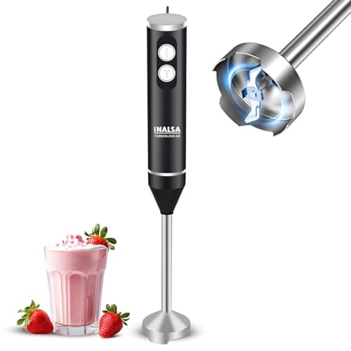 Image of INALSA TurboBlend 450 Hand Blender | 450W Powerful Motor | 2 Speed Control | Stainless Steel Detachable Stem & Blades | Silent Operation | BPA Free | Black /Silver | 1 Year Warranty