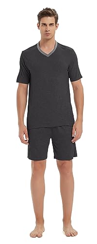 MoFiz Men's Pajama Set 3 Pieces Lightweight Sleep Cozy Modal Lounge Sleep Set Bottoms Pants T-Shirt Pajama Shorts for Men2