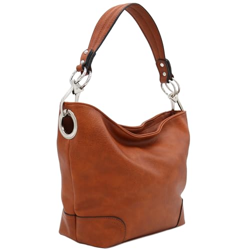 Hobo Shoulder Bag with Big Snap Hook Hardware (Camel)