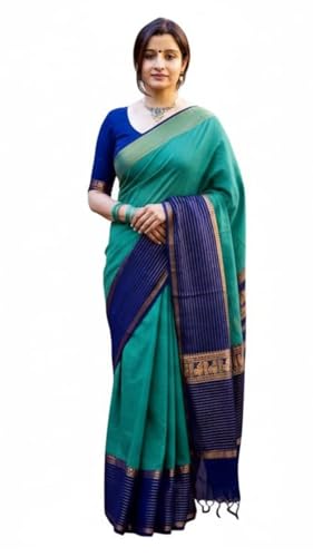 Image of DEVIKA TEXTILES Aradhana Sharadha Green Narayanpet Pure Cotton Saree | Elegant & Comfortable Saree for Women