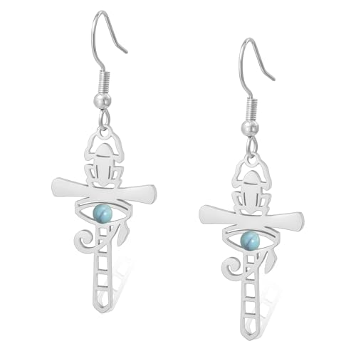 Pendientes de Egipción de acero inoxidable con diseño de ojo de Horus, escarabajo, Ankh, joyería de Egipto, regalos para mujer, talla única, Acero inoxidable, Sin piedra preciosa