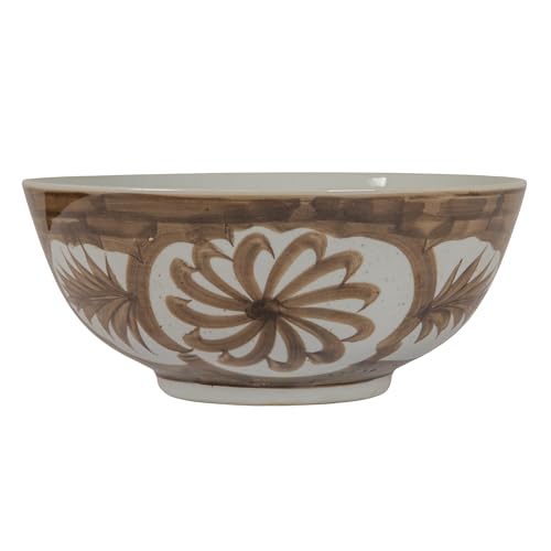 Image of Creative Co-Op Hand-Painted Stoneware Bowl with Water Color Floral Design, Brown
