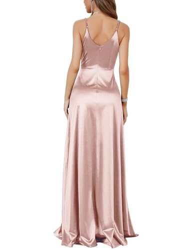 Image of MUXXN Women's Gorgeous Spaghetti Strap V Neck Stain Split Evening Party Maxi Dress
