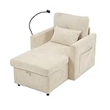 Multifunktionaler Relaxsessel mit Liegefläche, Chenille-Polster, verstellbare Rückenlehne, Handyhalterung, Seitenfächer, Stauraum-Box, Schaumstofffüllung, für Wohnzimmer Schlafzimmer Büro (Beige)