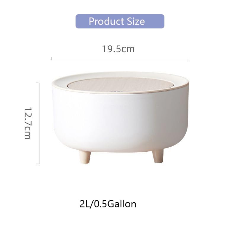 Miniatura 6 de Bote de basura pequeño de 2 litros con tapa para escritorio, mini papelera de plástico para encimera, pequeño bote de basura redondo para oficina en