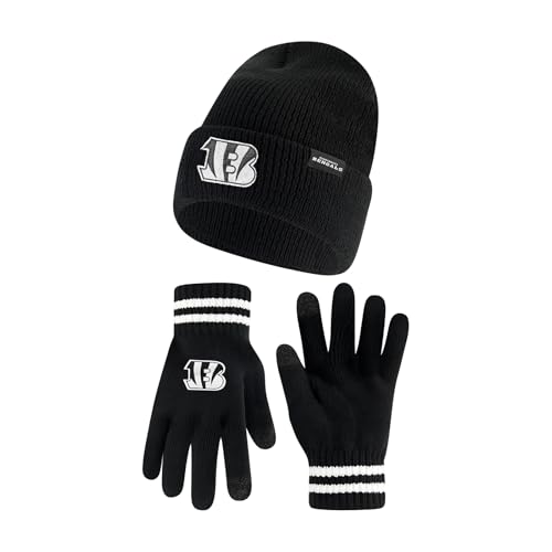 Ultra Game NFL Official Adults Super Soft Marled Winter Beanie Knit Hat with Extra Warm Touch Screen Gloves, Cincinnati Bengals, Black, 1SIZE