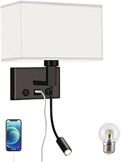 Moon reural Wall LightsPolished Chrome FinishSquare lampshadeTwo Push Button switcheswith Reading Light,for Wall Lights for Living Room,Wall Lights for bedrooms,Bathroom Lighting-Black