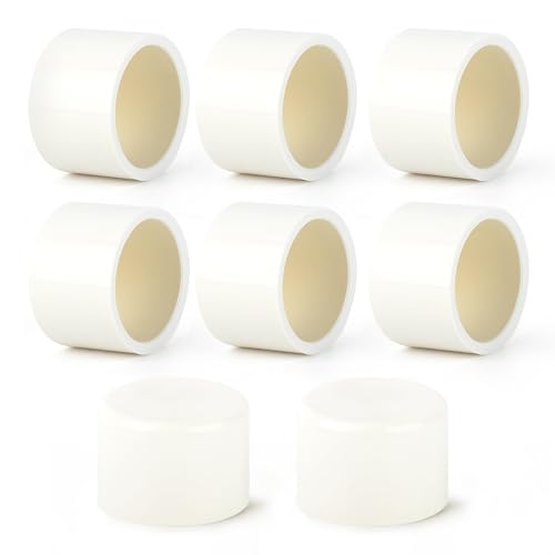 GASHER 8PCS PVC Pipe Fitting 2" PVC Pipe End Cap Plug Adapter, Furniture Grade Pipe Plug Socket Fittings, For Home or Industrial