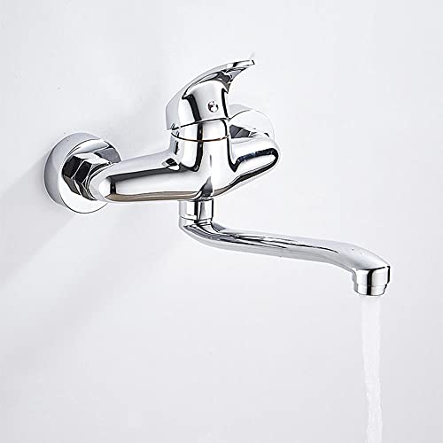 Robinet mural en laiton chrome éclatant pour évier de cuisine élégant de 25 cm