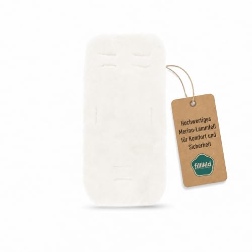 Fillikid Lammfelleinlage 73×33 | Premium Merino-Lammfell für Kinderwagen Buggy & Autositz | kuschelig weich & ganzjährig klimaregulierend | mit Gurtschlitzen universal | inkl. Baumwoll-Windel
