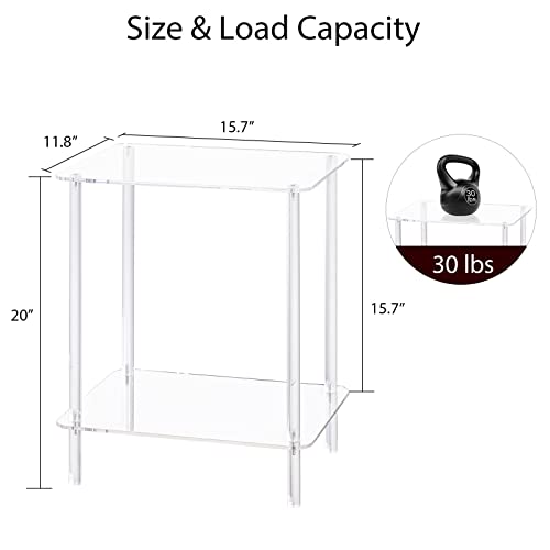 Hmyhum Acrylic End Tables Set Of 2, Small Nightstand/Bedside Table For Living Room, Bedroom, Home Accent Side Table, 2-Tier, 15.7" L X 11.8" W X 20" H, Clear #TOP2