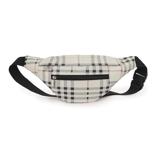 Image of Waist Bag for Man Woman - Anti Theft, Waterproof Zippers and Back Pocket - Large Travel Waist Pouch, Fanny Pack, Belt & Hip Bag for Men, Women for Hiking, Passport, Gym (Black) (Cream)