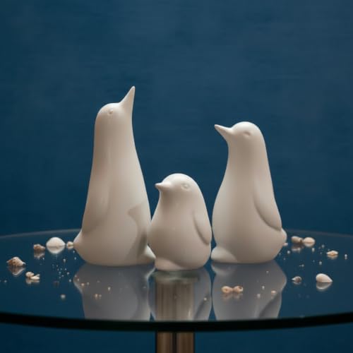 Image of Ceramic Penguin Family Figurine - Set of 3 | White Penguin Figurines for Home Decor | Modern Nordic Tabletop Accent for Living Room, Bedroom, Office Desk & Shelves | Gift for Housewarming