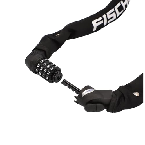 FISCHER Fahrradschloss, Kettenschloss Neopren mit Zahlenschloss, hohe Sicherheit für Fahrräder und E-Bikes, diebstahlsicher, schwarz, Länge: 130 cm