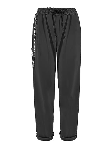 Laphilo 6070 6070 Pantalon doux pour homme avec poches et chaîne, décontracté, élégant, cordon de serrage, taille élastique, différentes couleurs, noir, S