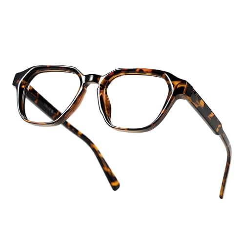 TIJN Blue Light Blocking Glasses Anti Eyestrain UV Protection TR90 Square Frame Glasses Chic Preppy Look for Women and Men
