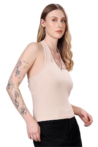 Image of London Hills Women's Cotton Slim Fit Tank Top Halter Neck Tops Stylish | Backless Tops | Halter Neck Top | Backless Tank Tops