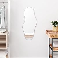 Homvdxl Unregelmäßiger Wandspiegel, asymmetrischer Spiegel, 80x35 cm, dekorativer moderner Spiegel für Badezimmer, Schlafzimmer, Wohnzimmer, Eingangsbereich, Silber – Ansicht 1
