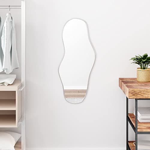 Homvdxl Unregelmäßiger Wandspiegel, asymmetrischer Spiegel, 80x35 cm, dekorativer moderner Spiegel für Badezimmer, Schlafzimmer, Wohnzimmer, Eingangsbereich, Silber